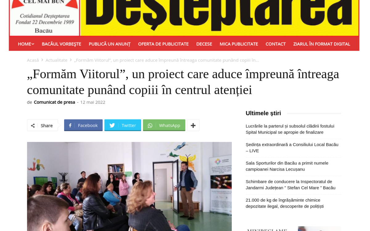 „Formăm Viitorul”, un proiect care aduce împreună întreaga comunitate punând copiii în centrul atenției